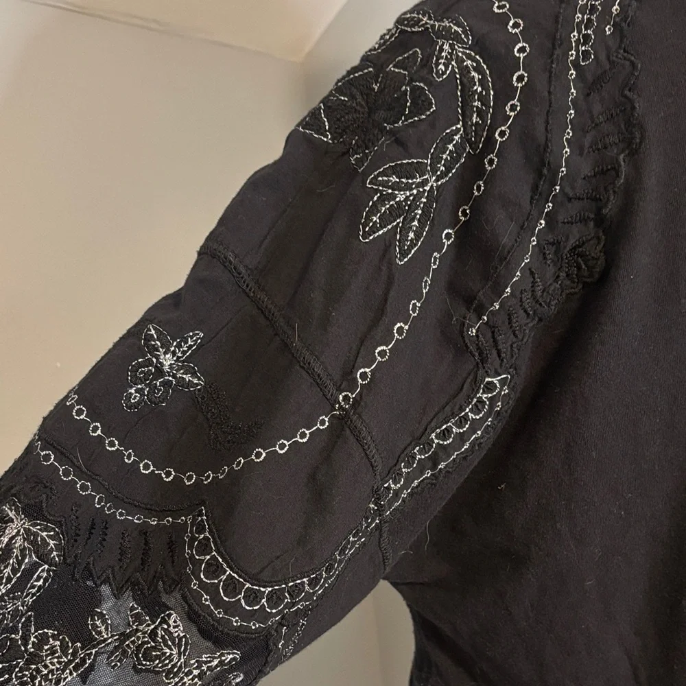 Free People Penny Embroidered Peplum Blouse Lace Whimsigoth Floral Sheer Billowy